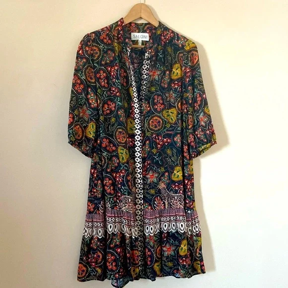 Saloni -Paisley Multicolor Print Tyra Dress In Batik Border - Picture 12 of 12